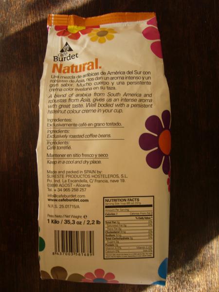 Café Burget - Natural grano 1000g - back side